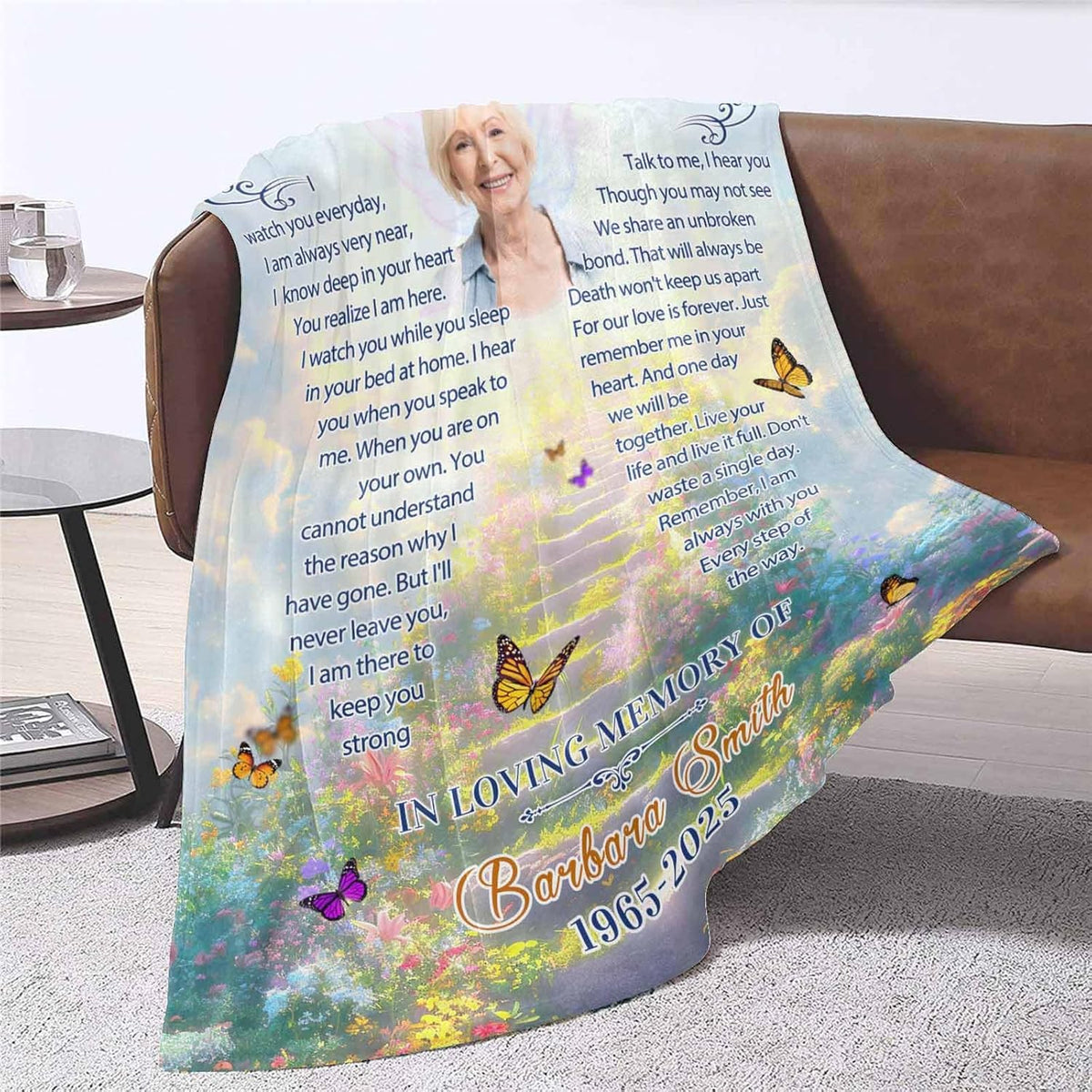 I Never Left You Custom Memorial Photo Blankets | in Memory of Loved One | Sympathy Gifts for Loss of Mother Father Husband Grandma Son | Bereavement Grief Gifts
