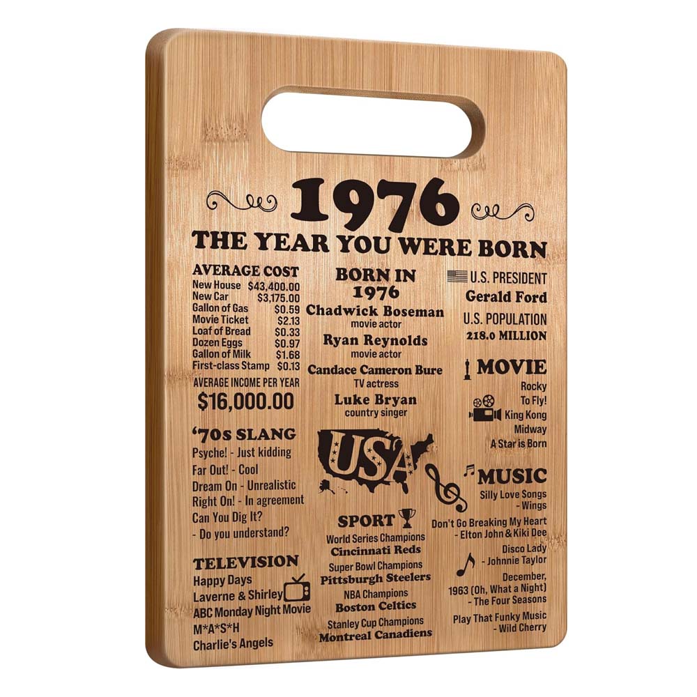 50th Birthday Gifts for Women Men, 1976 Birthday Gifts for Her Him, 50 Years Old Gifts, 50th Birthday Gift Ideas, 50th Birthday Decorations for Women Men, Back in 1976 Cutting Board Gifts