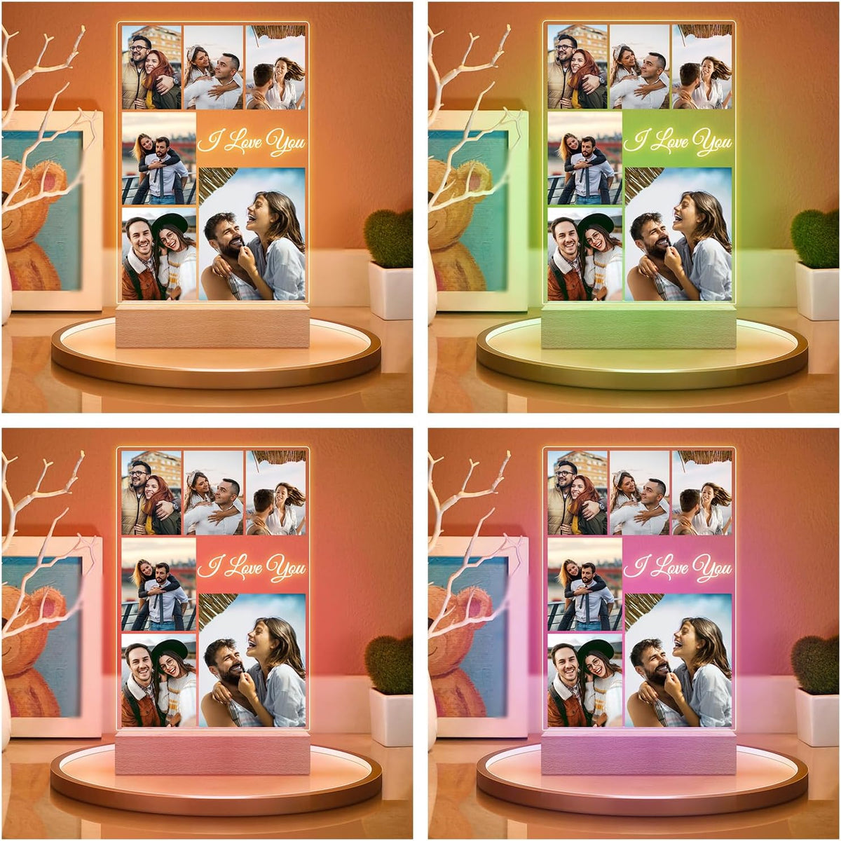 Custom Picture Frames, Personalized Photo Frame with Night Light, Customized Photo Frame, Personalized Anniversary Birthday Gifts for Women Men Him Her Couple