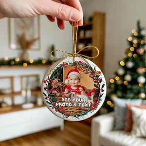 Personalized Christmas Ornaments 2025 Custom Photo Picture Text Ornament Customized Ceramic Xmas Tree Decorations for Kids Couples Family Dogs
