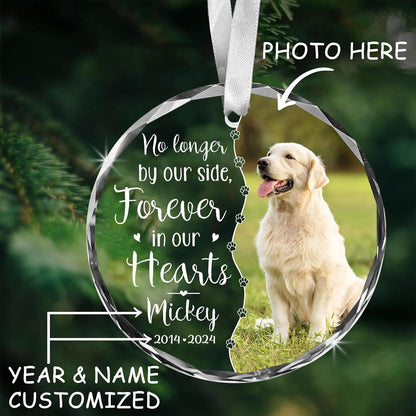 Personalized Memorial Pet Glass Ornament - Custom Photo, Name & Dates - Forever in Our Hearts Valentine's Day Tribute for Your Dogs- Valentine's Gift for Dog Loves