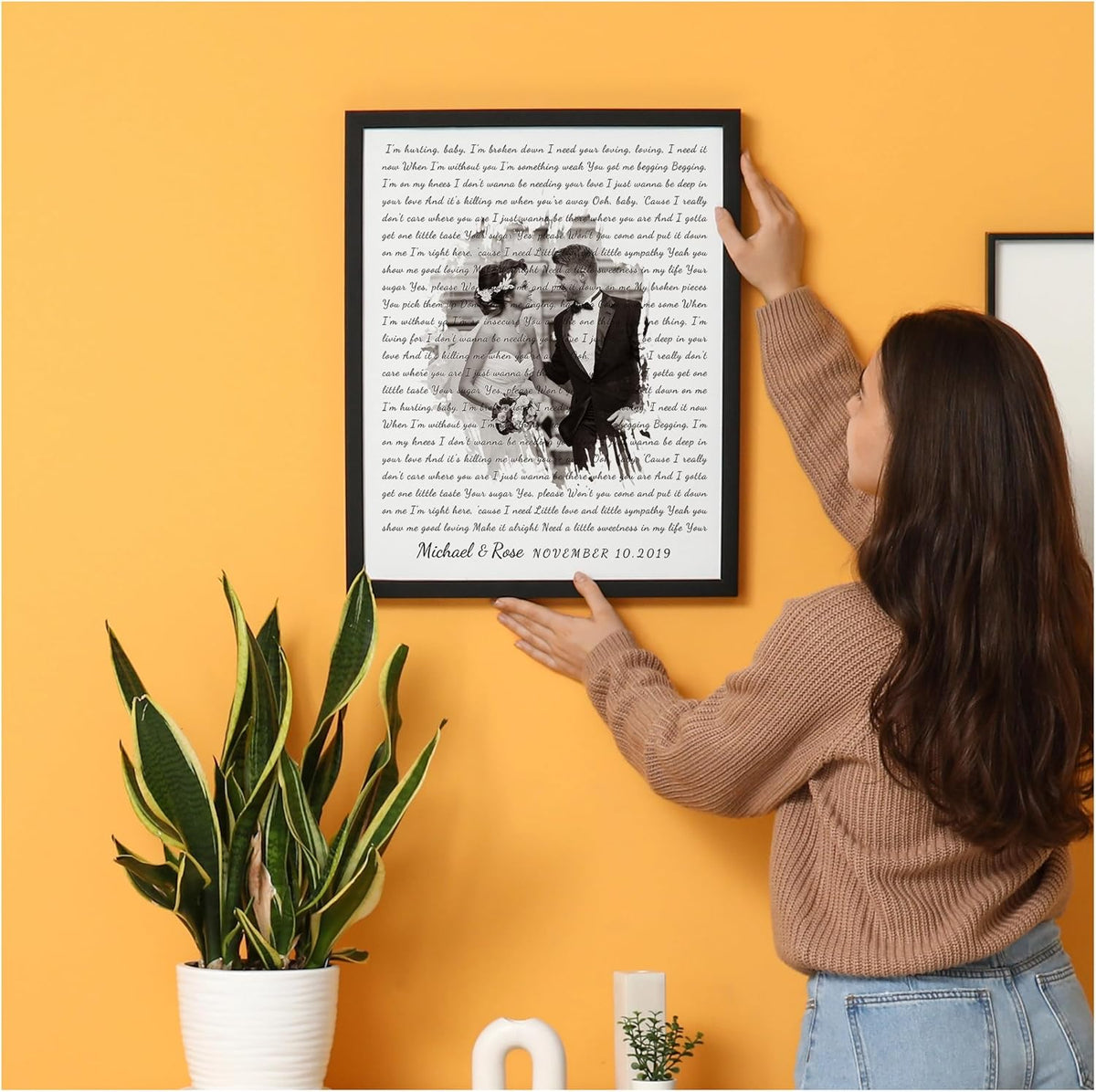 Personalized Music Lyrics Song Canvas Heart in Heart Names Date Upload Photo on Prints Anniversary for Her,Wedding,Birthday,Engagement,Wall Decor