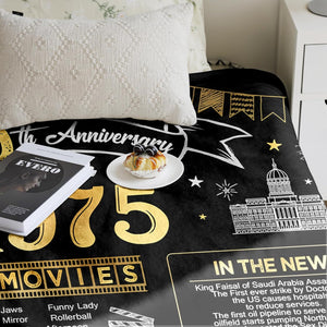 50th Anniversary Blanket - Golden '50 Years of Marriage' Commemorative Gift for Couple - Wife, Husband, Parents, Grandparents - Back in 1975 - Blanket