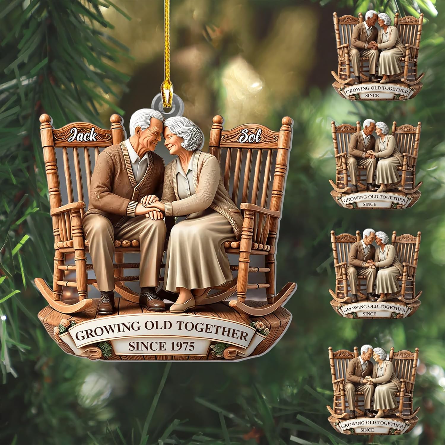 Growing Old Together Christmas Ornament, Personalized Couple Ornaments for Christmas Tree, Wife, Husband, Mom, Dad, Woman, Man, Decor, Standing Wooden Plaque