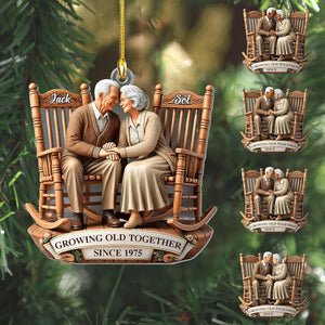Growing Old Together Christmas Ornament, Personalized Couple Ornaments for Christmas Tree, Wife, Husband, Mom, Dad, Woman, Man, Decor, Standing Wooden Plaque