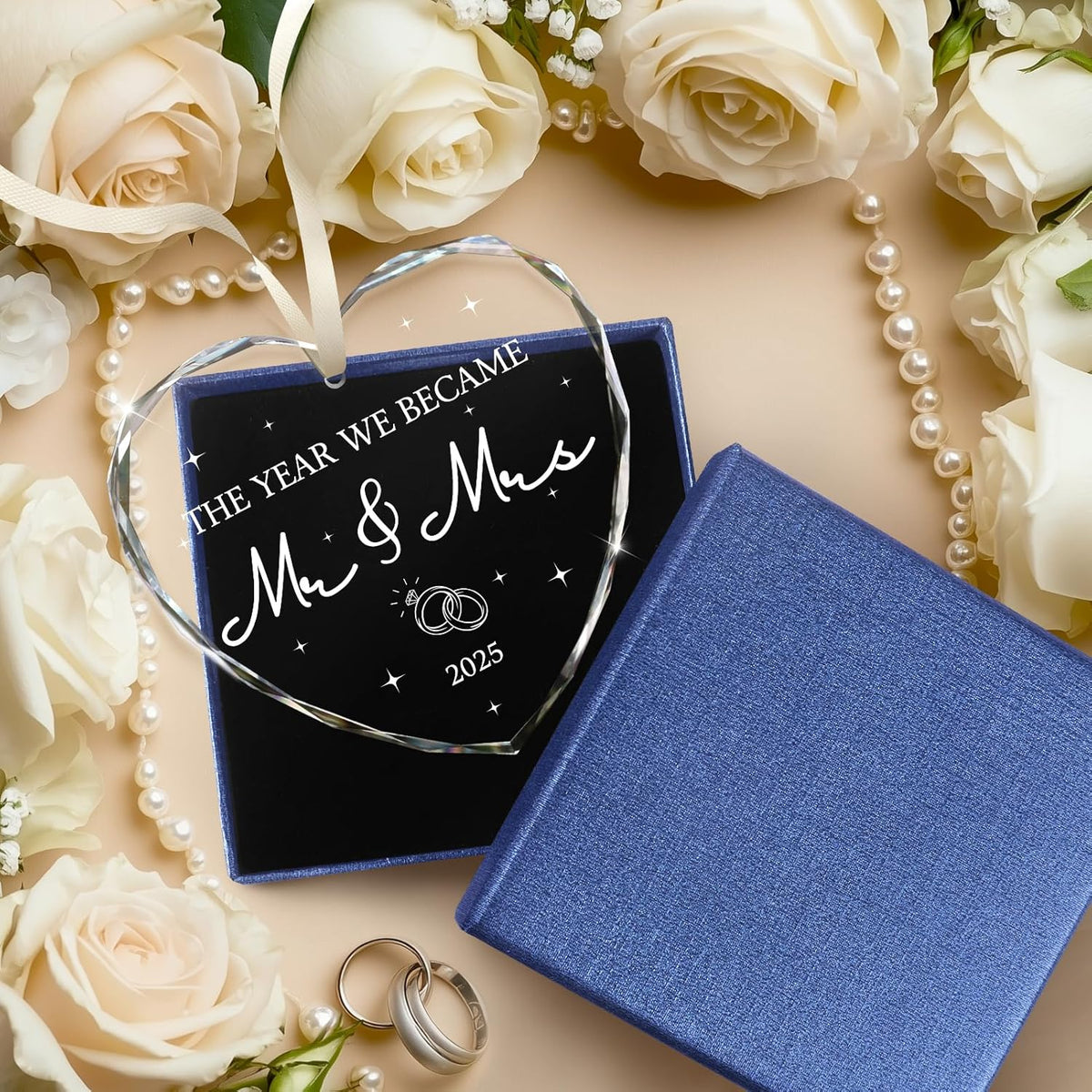 Wedding Gifts for Couples 2025, Bridal Shower Gifts for Bride, Mr and Mrs Gift, Wedding Gift for Newlyweds, Just Married Decorations, Crystal Glass Christmas Ornaments, Personalized Wed Ornament 2025