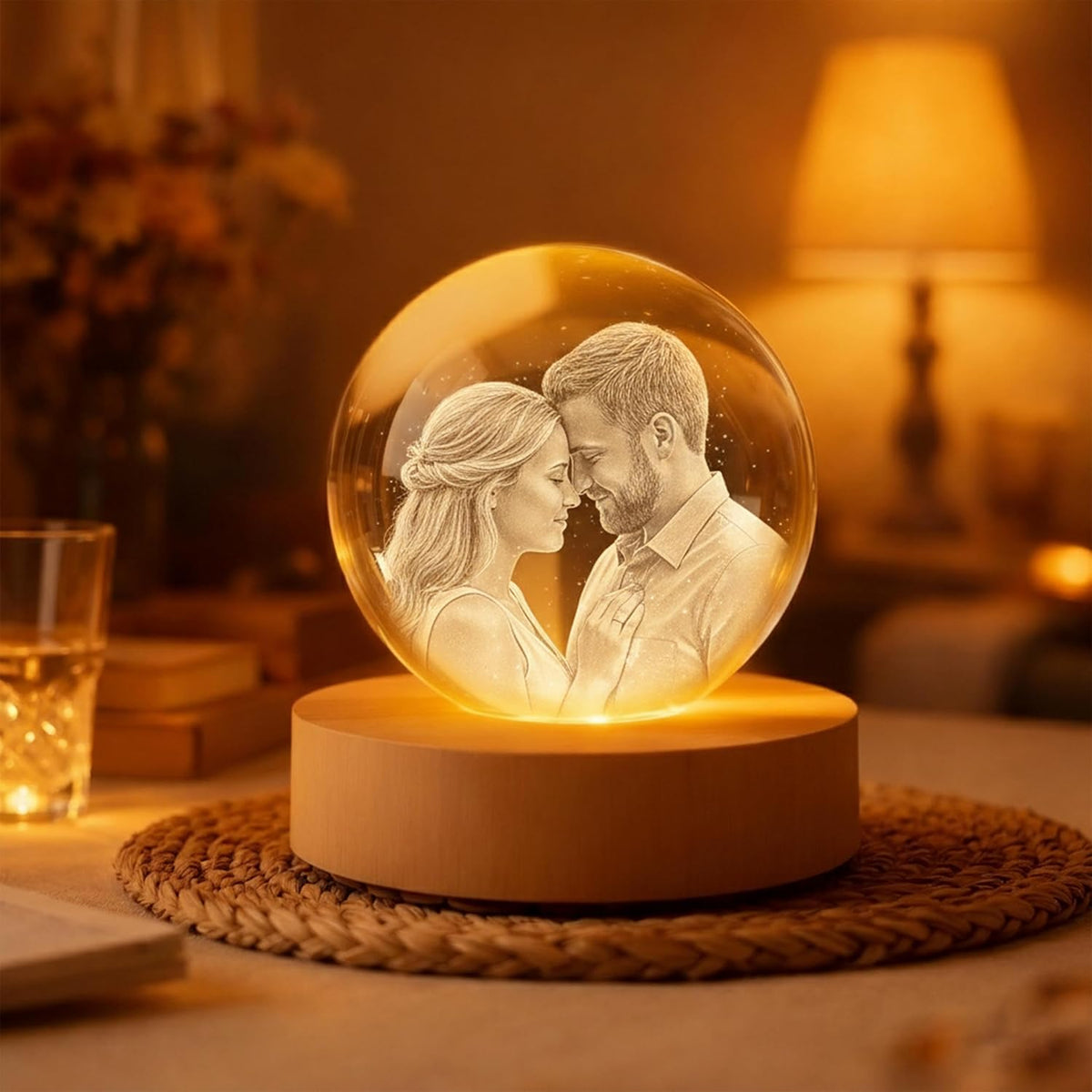 Personalized 3D Photo Crystal Ball, Custom Engraved Picture Lamp, Globe Night Light for Couples, Custom Photo Gifts for Wife, Husband, Gifts Birthday Anniversary Valentines for Her, Him