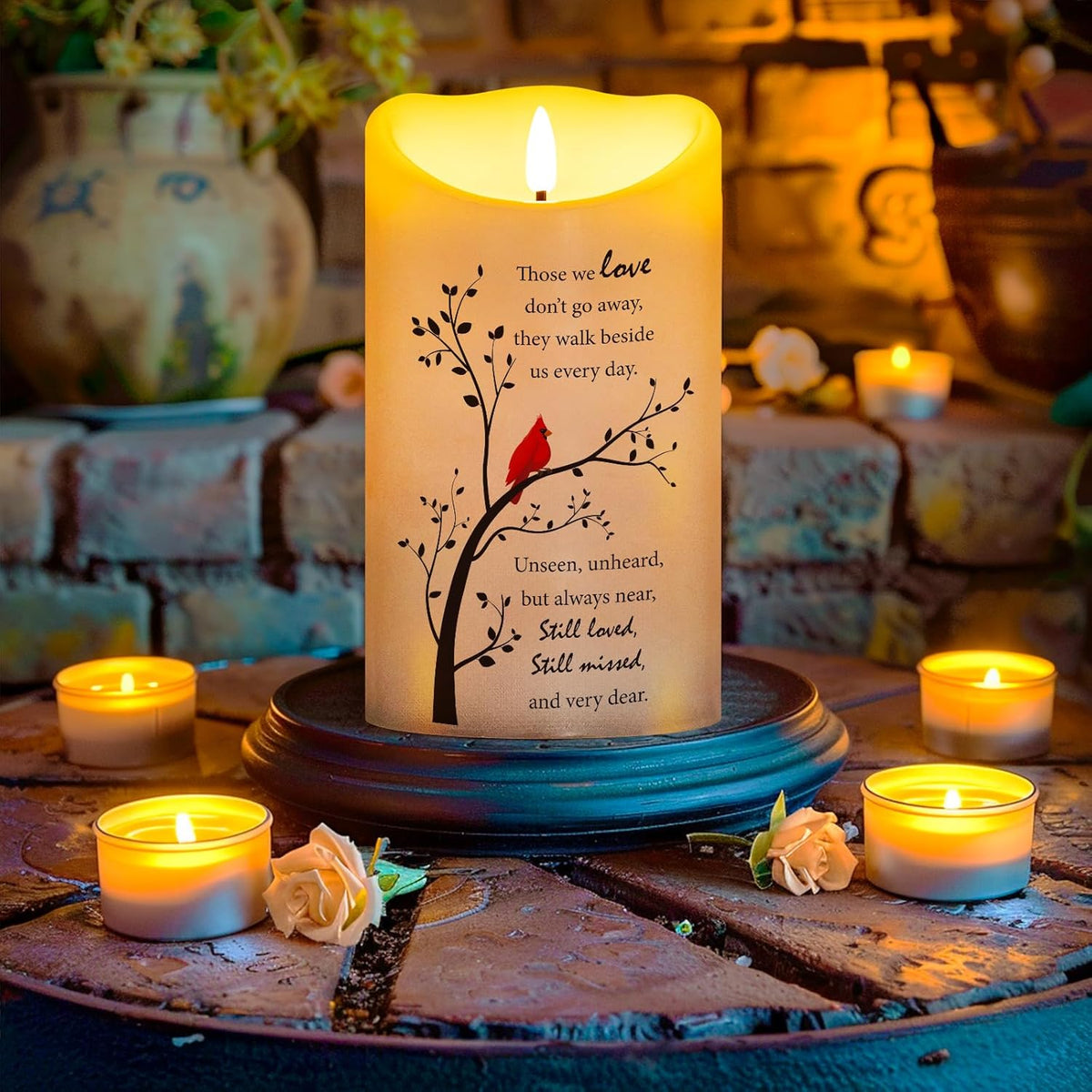 Memorial Candle, Real Wax LED Light with Remote Sympathy Gifts for Loss of Loved One, Mother, Father - Remembrance Gift