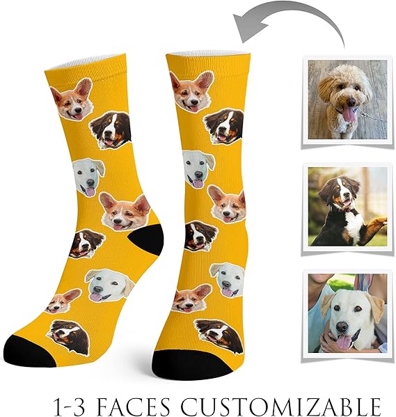 Custom Face Socks for Women Men Cat Dog Lovers, Customized Unisex Funny Crew Sock Gifts