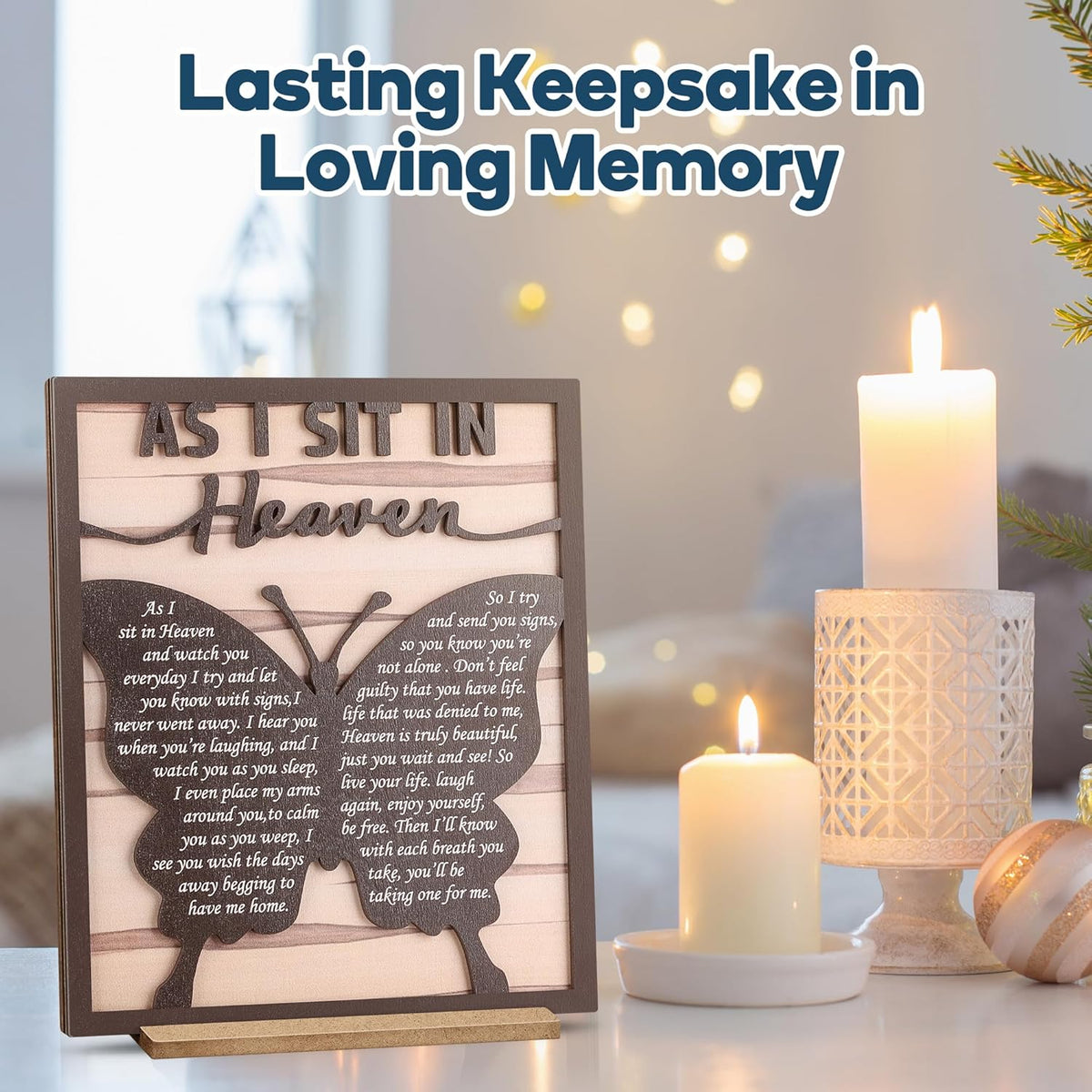 Butterfly Gifts for Women, Sympathy Gifts for Loss of Loved One, Memorial Gifts for Loss of Mom, Bereavement Gifts, In Memory of Loved One, Butterfly Wooden Silhouette Sign Plaque- As I Sit in Heaven