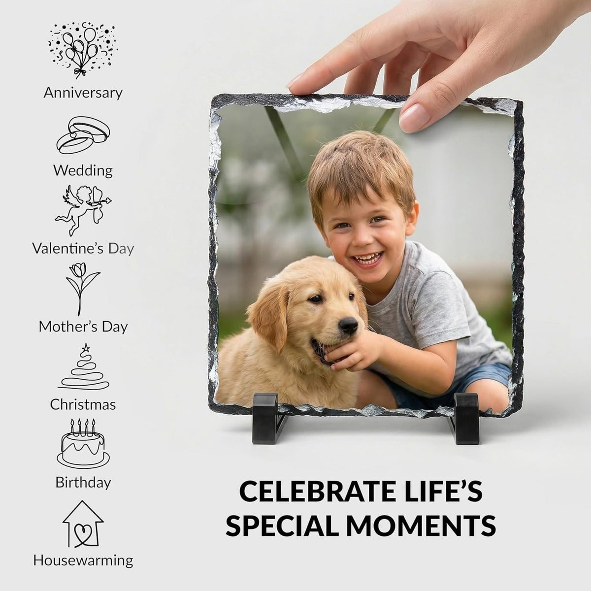 Personalized Picture Slate Frame, Customized Photo Print Stone for Mom, Wife, Women, Her - Custom Mothers Day Gifts for Mother, Grandma, Rock Slate Plaque Frame Family, Dad, Father, Him