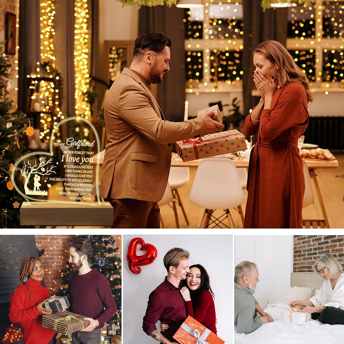 Valentines Day Gifts for Girlfriend, to My Girlfriend Custom Acrylic Engraved Night Light Presents, Birthday Anniversary Christmas Valentines Day Gifts for Girlfriend