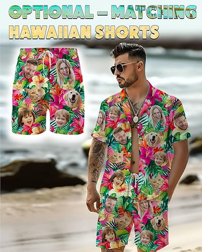 Custom Hawaiian Shirt with Face Photo Picture for Men Women Kids Youth Adult, Tropical Personalized Hawaiian Shirts Gift