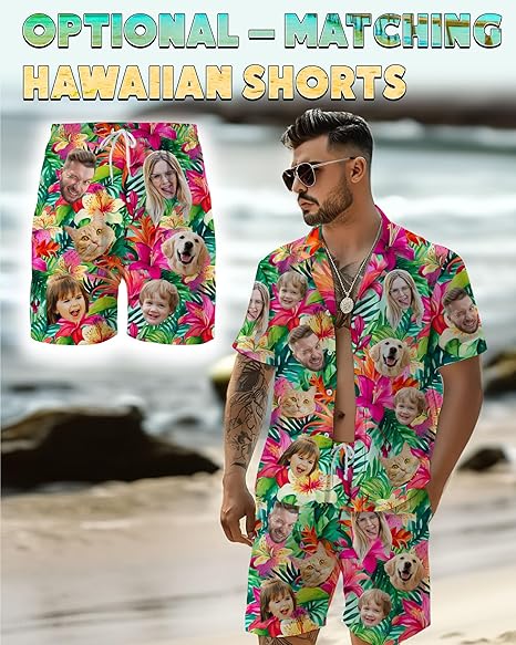 Custom Hawaiian Shirt with Face Photo Picture for Men Women Kids Youth Adult, Tropical Personalized Hawaiian Shirts Gift