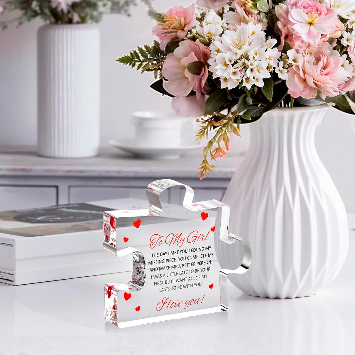 Engraved Acrylic Block Puzzle - Sentimental Gift for Her - Valentine's Day & Fiance Birthday Gift
