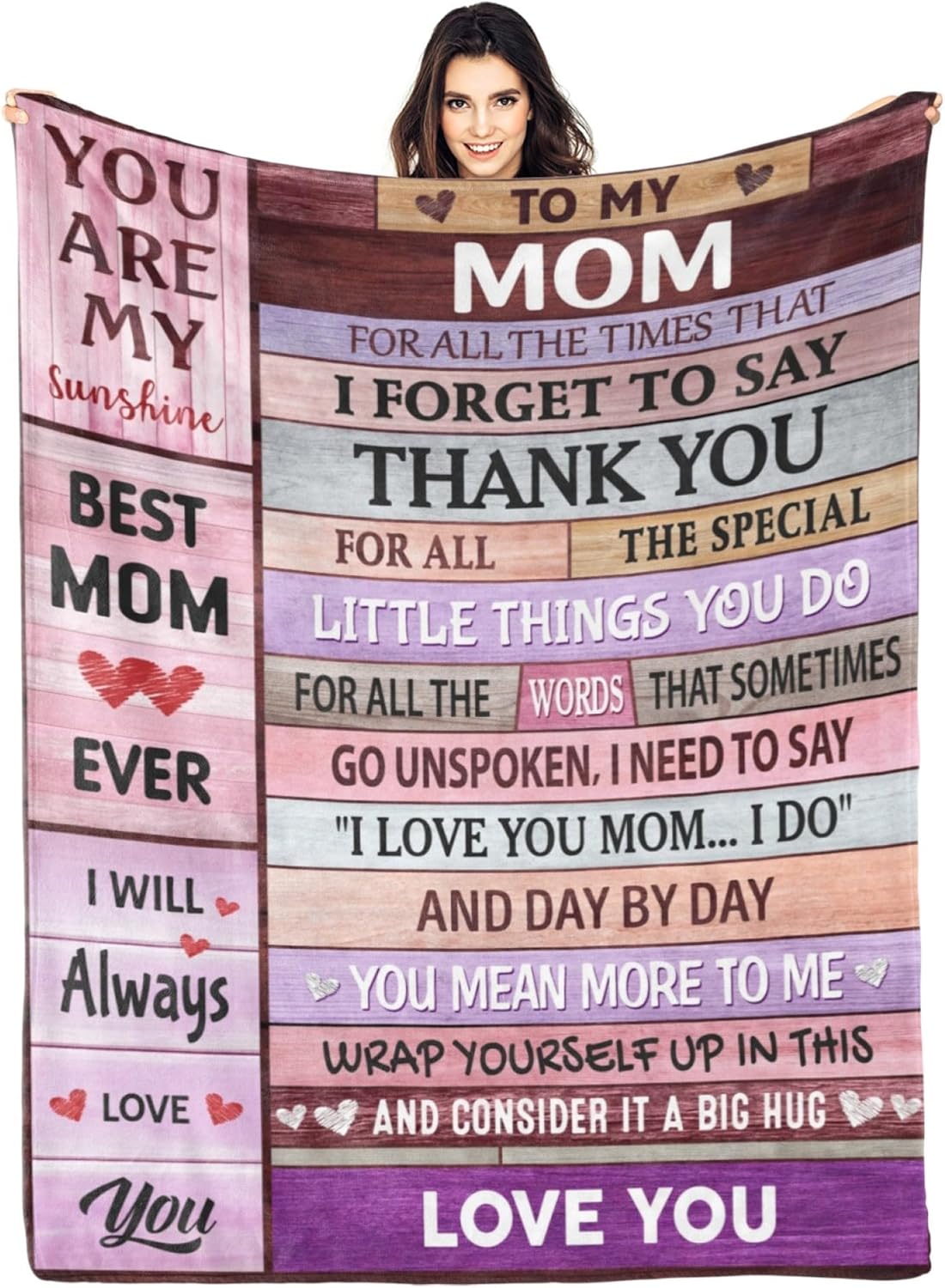 Mom Blankets Gifts for Mom from Daughter & Son, I Love You Mothers Step Letter Warm Soft Throw Blankets, Mother Blankets Gifts for Mothers Day Birthday