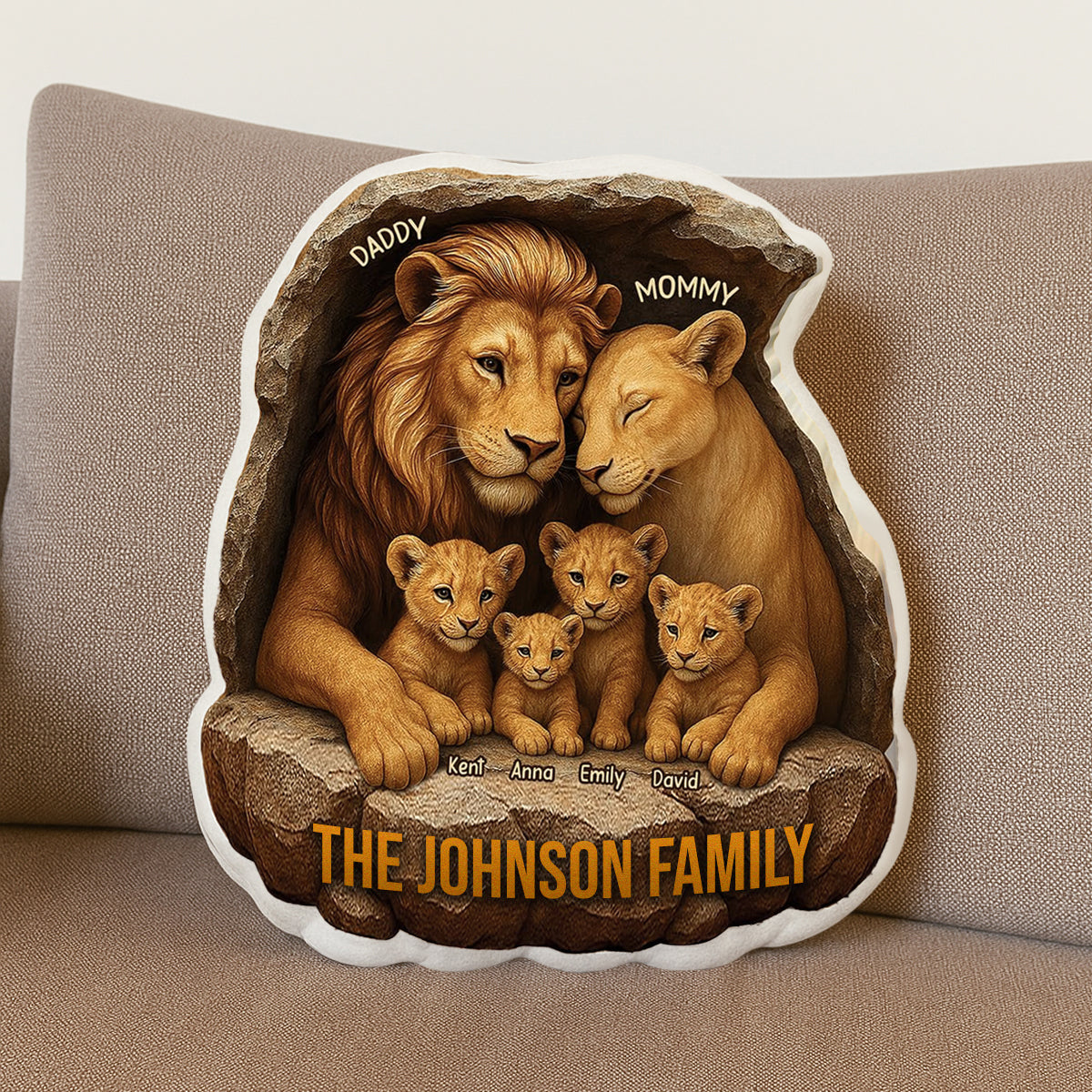 Personalized Gift For Family Custom Shape Pillow, Lion Mom Dad & Little Cubs, Personalized Lion Family Pillow Dad Mom with Children Gift Idea for Father's ,Mother's Day/Anniversary/Birthday/Christmas