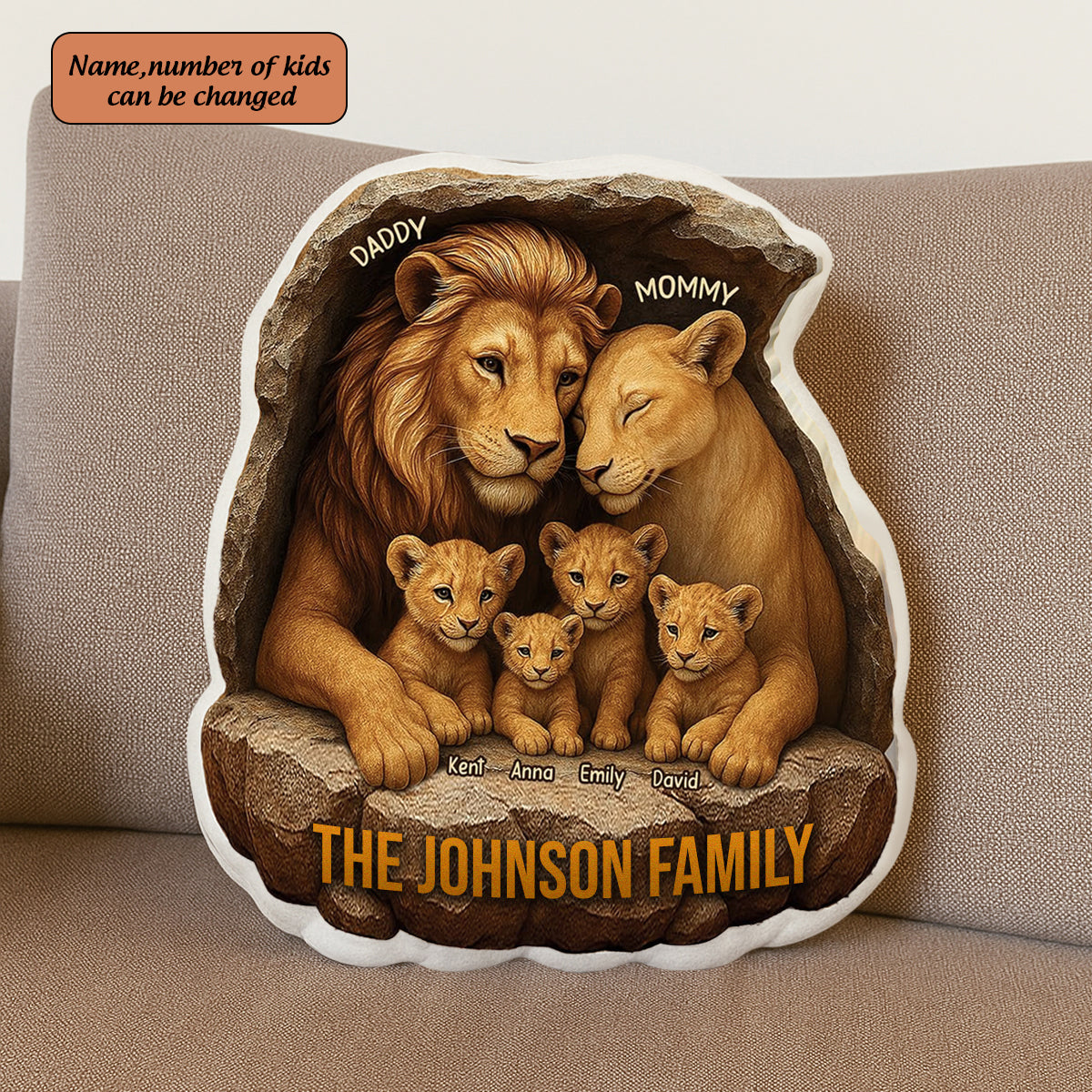 Personalized Gift For Family Custom Shape Pillow, Lion Mom Dad & Little Cubs, Personalized Lion Family Pillow Dad Mom with Children Gift Idea for Father's ,Mother's Day/Anniversary/Birthday/Christmas
