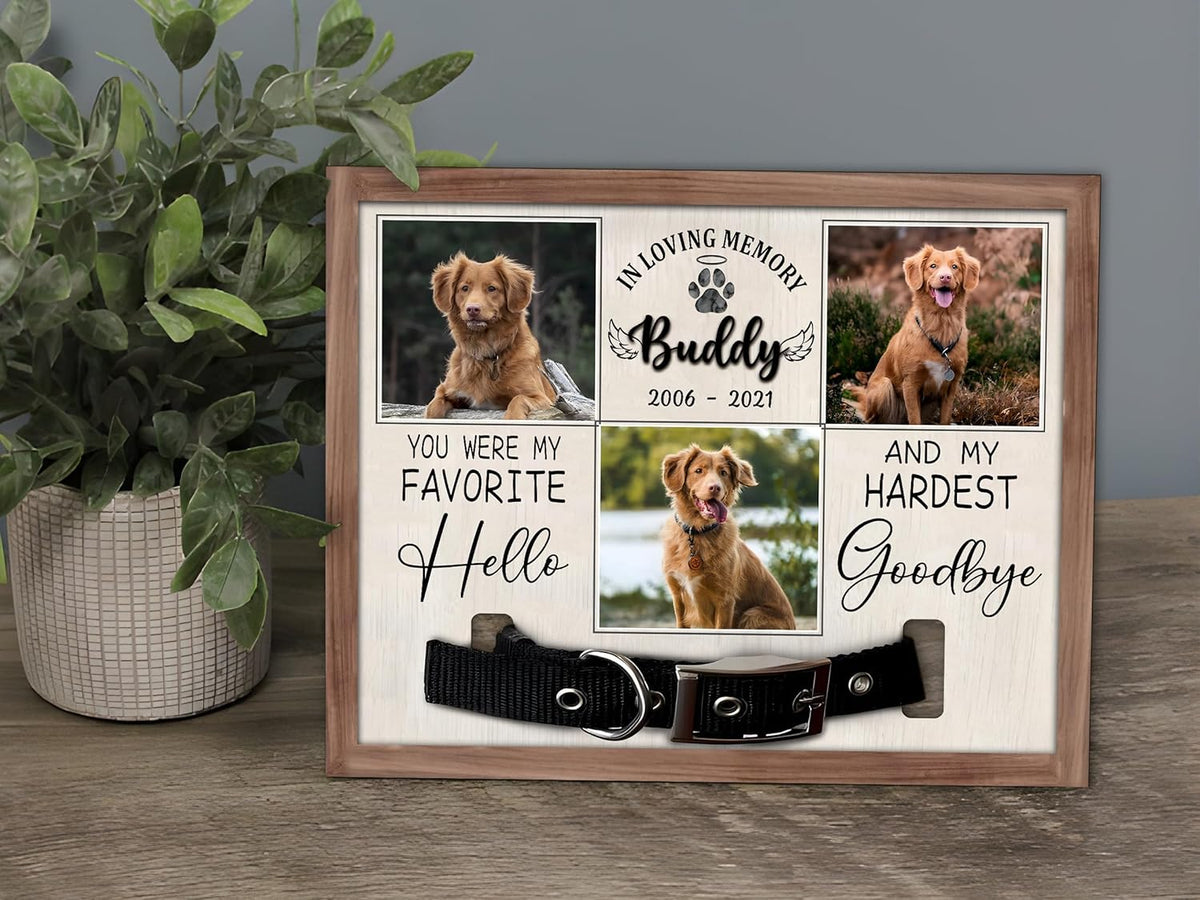 Personalized Memorial Pet Collar With Photo Plaque, Custom Memorial Frame For Loss Of Dog, Dog Loss Sympathy Gift, Pet Loss Gift