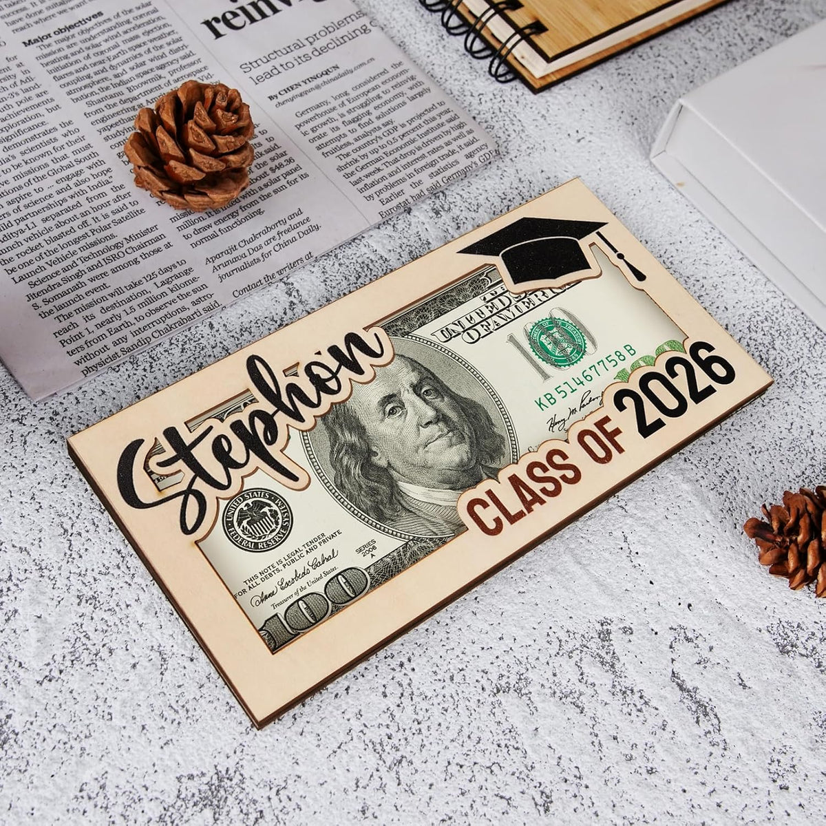 Graduation Money Holder 2026 Personalized, Graduation Gifts Money Holder with Name, Wooden Graduation Card Box Cash Holder Envelope, Class of 2026 Graduation Gifts