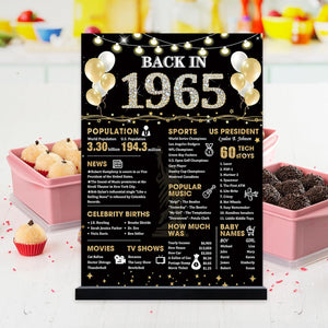 60th Birthday Decorations Gift for Women Men, Black Gold Back in 1965 Poster Acrylic Sign Centerpiece 60th Anniversary Table Decor, 60 Years Old Birthday Party Supplies