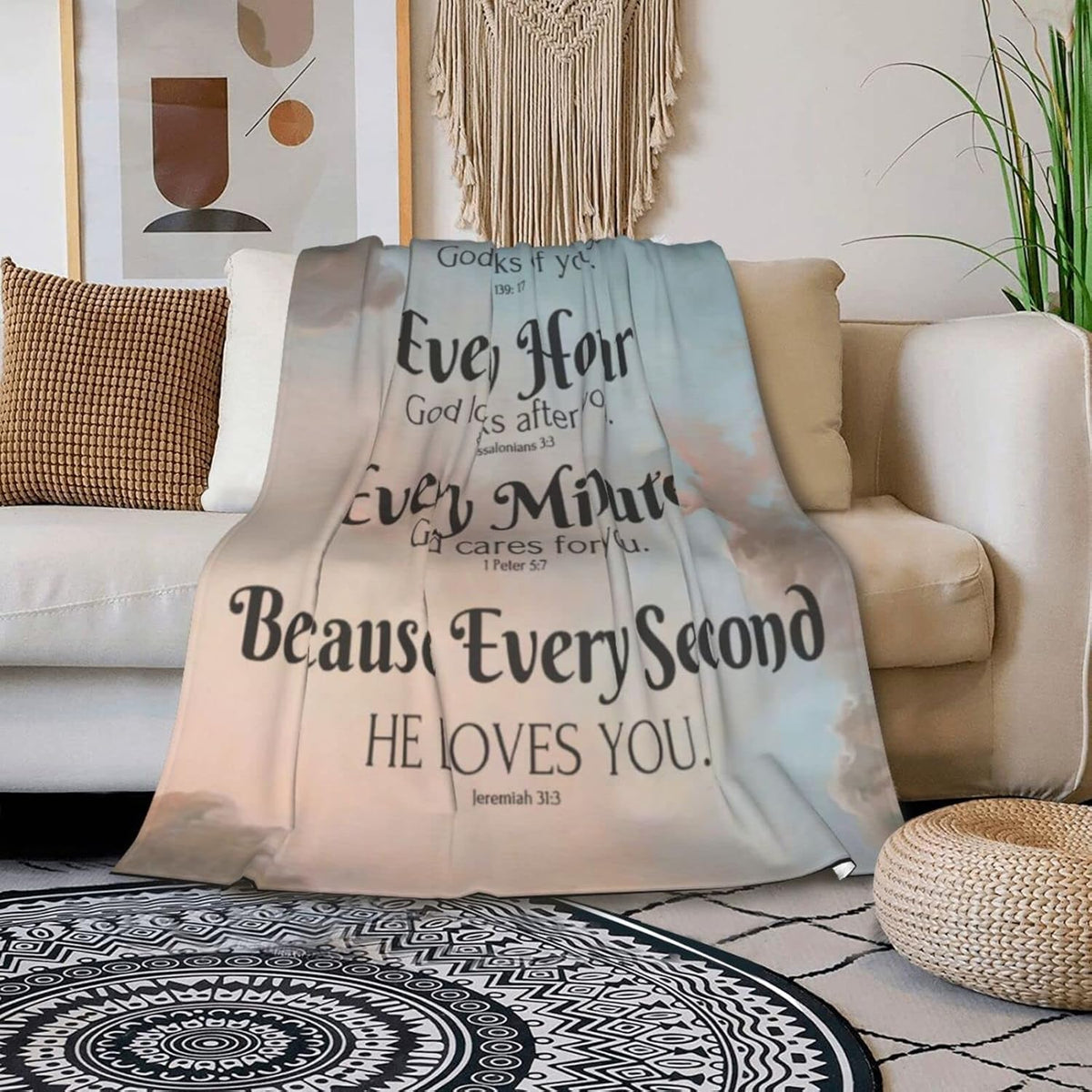 Verse Blanket with Inspirational Thoughts and Prayers- Religious Throw Blanket Soft Lightweight Cozy Plush Warm Blankets for Women Men Gift