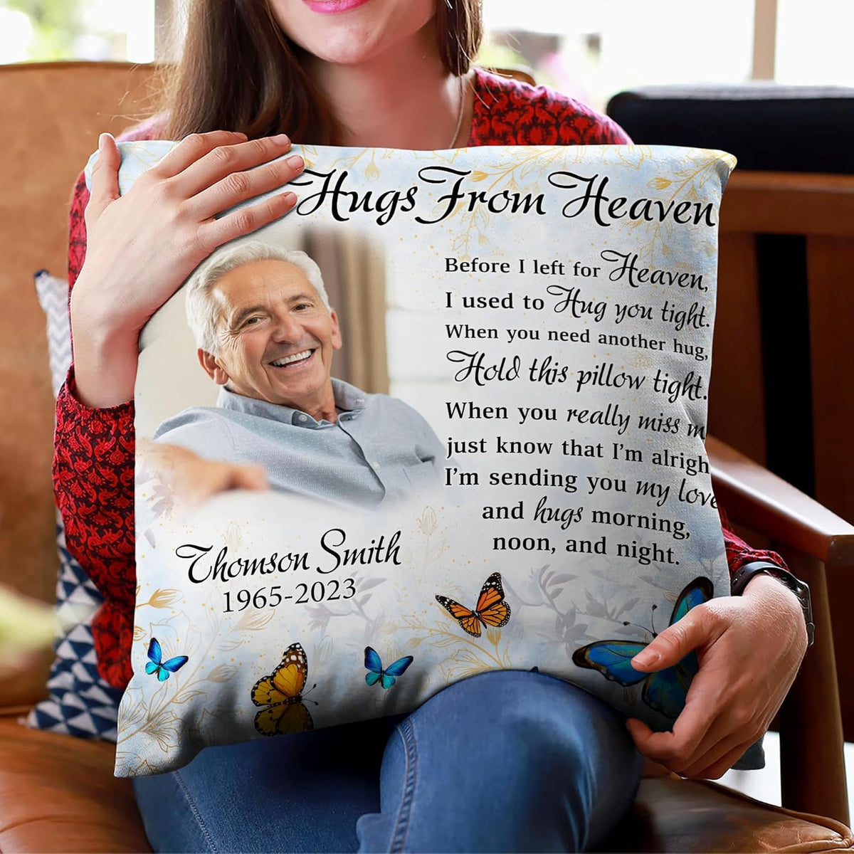Personalized Memorial Sympathy Pillow with Insert Double-Sided Printed Gifts for Loss of Loved One in Heaven - Custom Picture Remembrance Gifts - Bereavement Gifts Sofa Home Decor