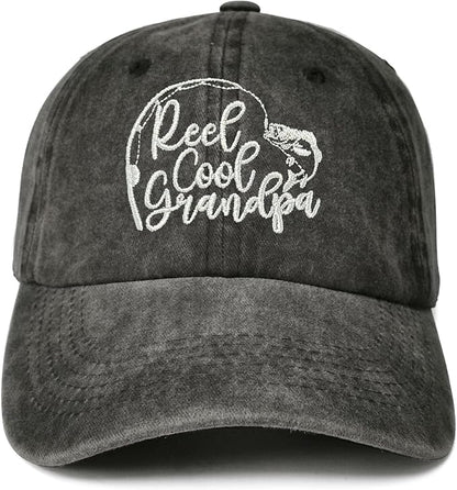 Reel Cool Dad Grandpa Fishing Grandpa Gift Father's Day Gift Embroidered Baseball Caps for Men and Women Birthday Gift For Him