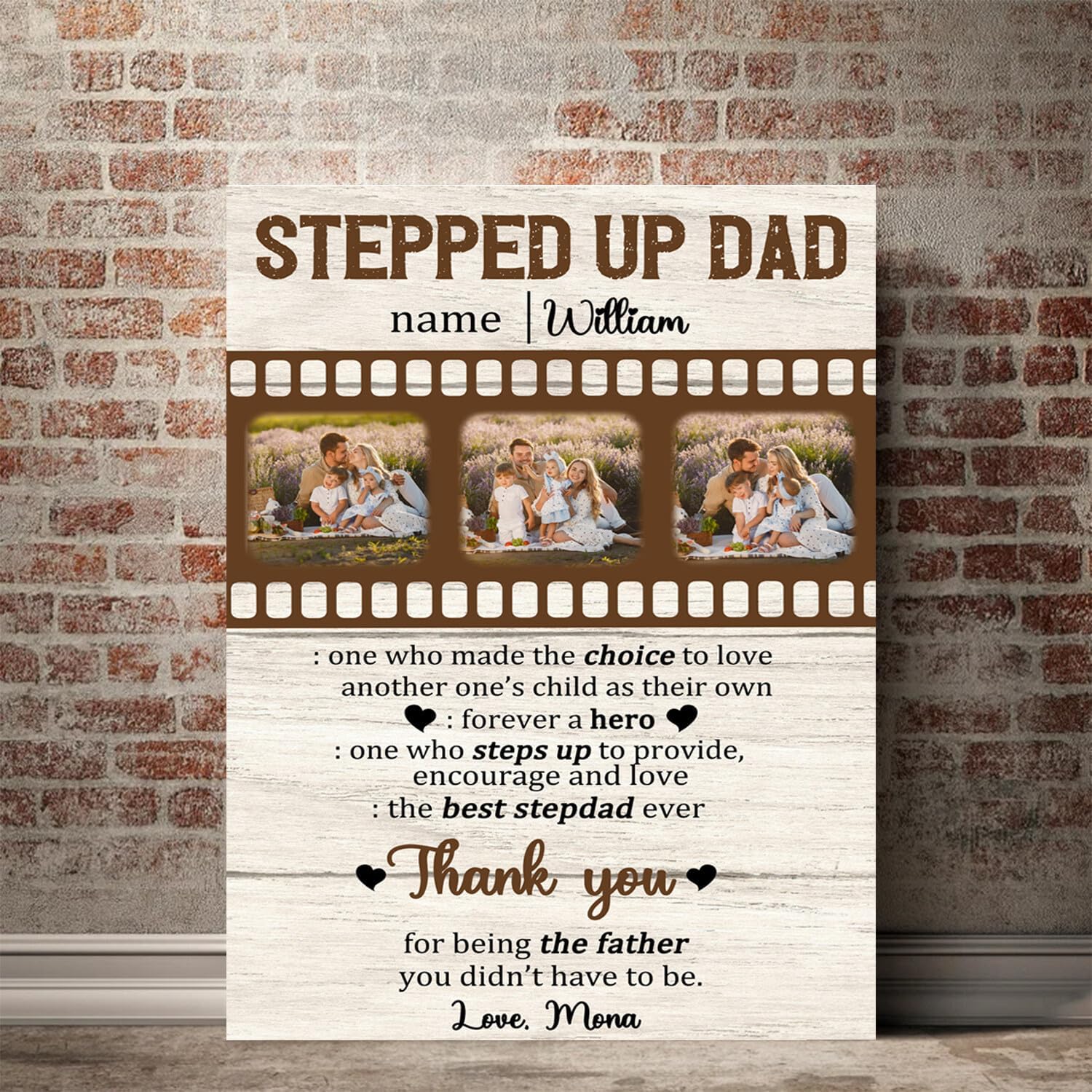 Personalized Father's Day Gifts For Stepdad, Stepped Up Dad Canvas, StepDad Photo Collage Poster, Canvas For Stepdad, Father's Day Poster, Step Dad Birthday Gift From Kids