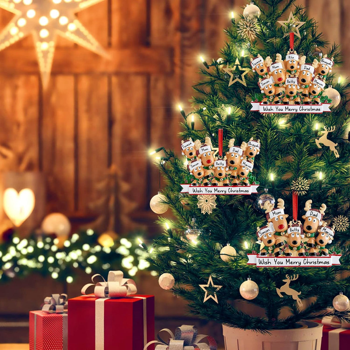 Personalized Deer Christmas Ornaments 2025 Family of 2,3,4,5,6 Custom Name Reindeer Xmas Ornament with Text,Customized Christmas Decoration Gifts