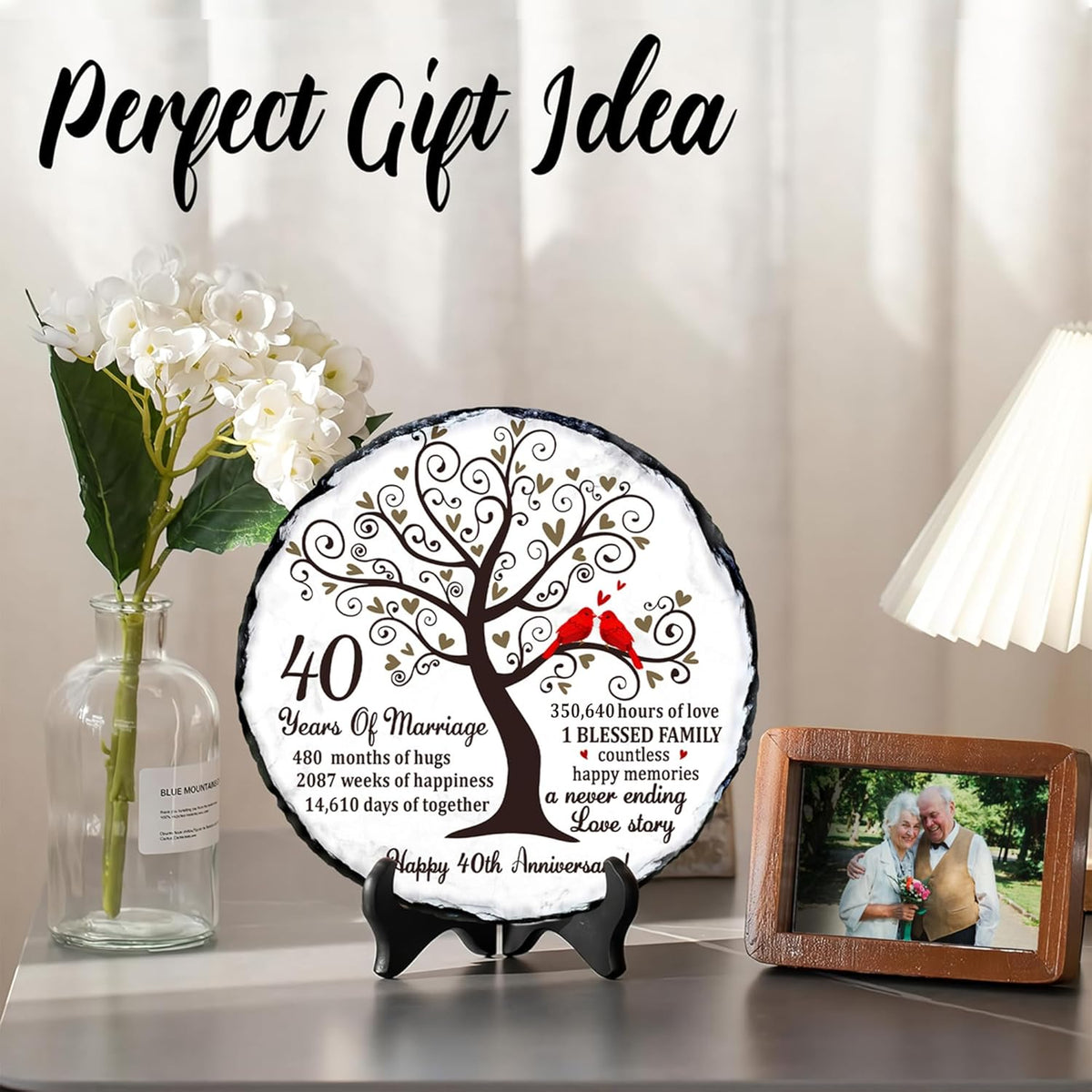 Ruby Couple Slate Plate - 40th Wedding Gifts for Parents Couple - 40th Anniversary Unique Gift Ideas - 40th Wedding Slate Plate