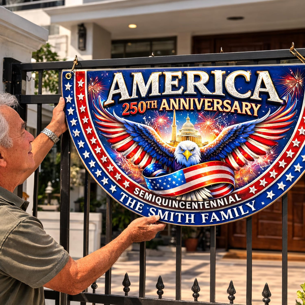 Personalized 250 Years of Freedom Flag, Custom 250 Year American Anniversary Banner with Family Name, 250th American Anniversary Decorations, Patriotic Banner Gifts for Family, Friend