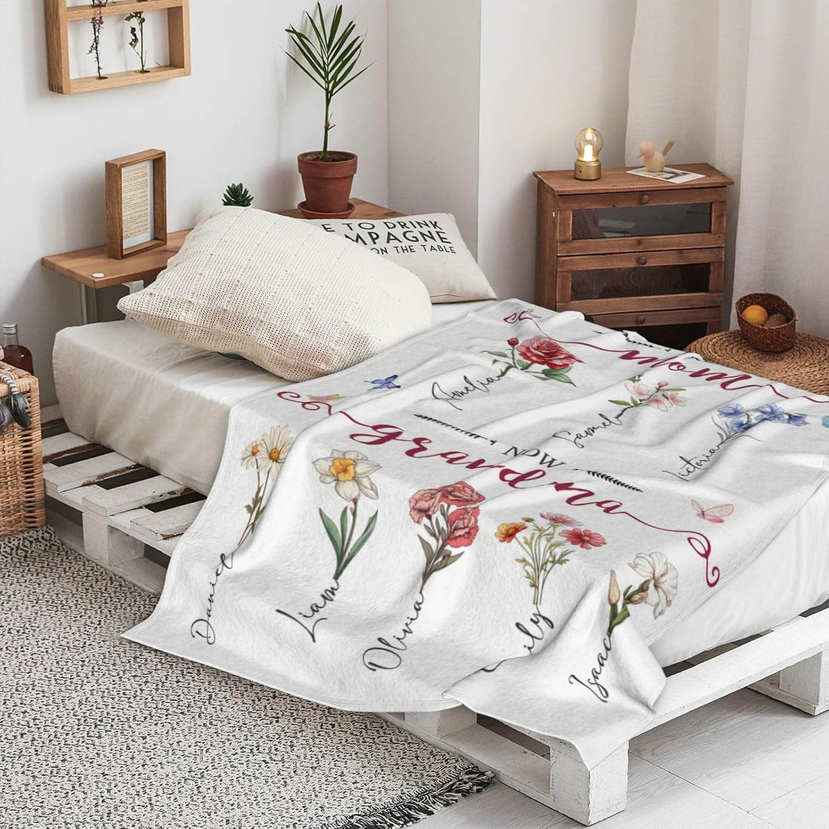 Mothers Day Birthday Gifts for Mom Personalized Blanket with Name for Grandma Mom's Garden Birthday Gift for Grandmother Mom Nana Gigi Mimi Mommy Blanket