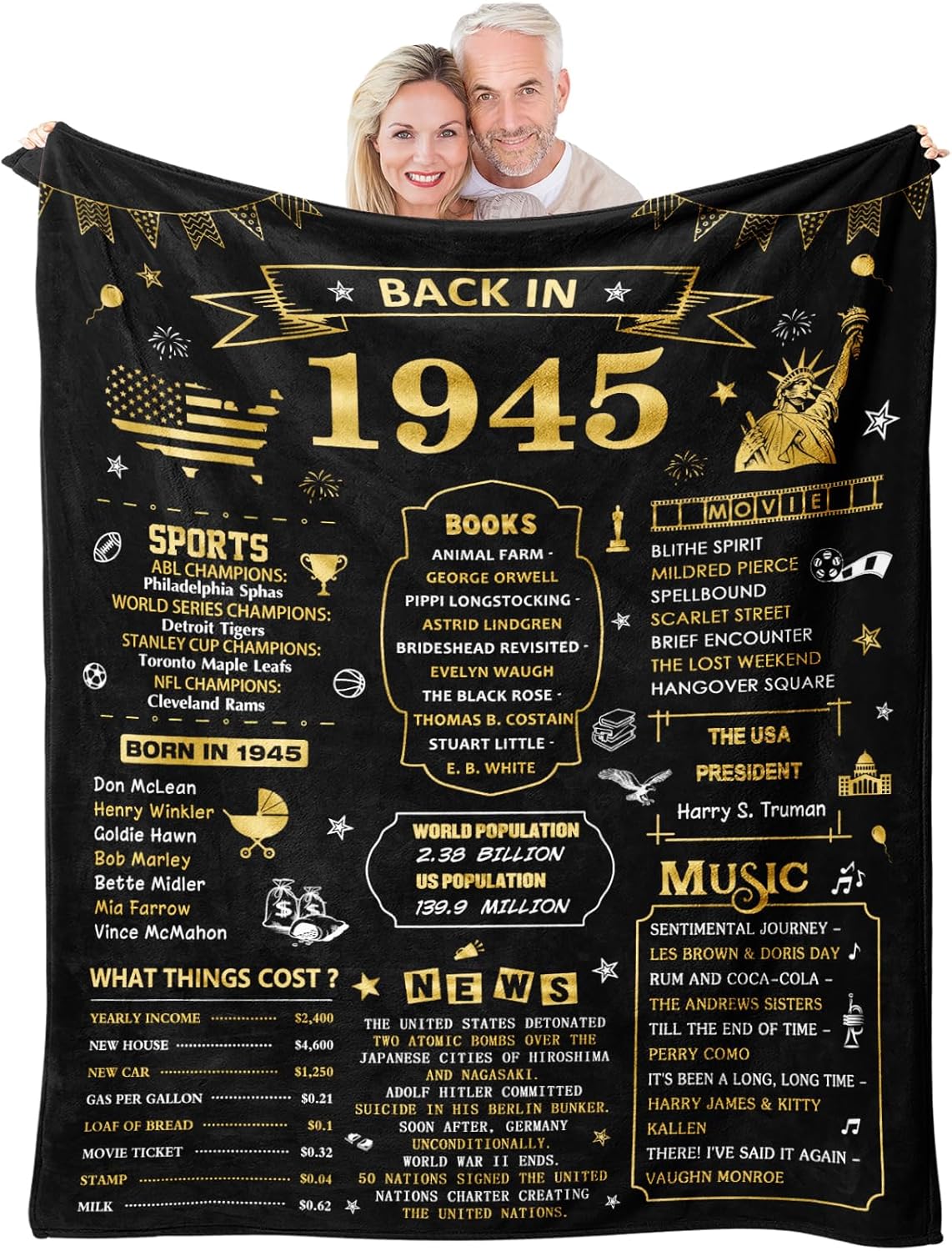 80th Birthday Gifts for Women, 80th Birthday Gifts for Men, Birthday Gifts for 80 Year Olds, Best 80 Year Old Birthday Gifts for Men Women, 1945 Birthday Gifts, Happy 80th Birthday Blanket