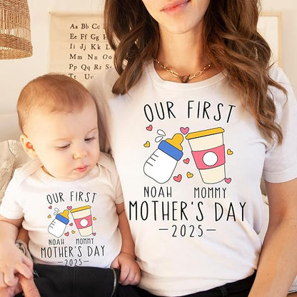 Personalized Our First Mothers Day Matching Shirts, Custom Mom & Baby Matching Outfit, First Mothers Day Outfits