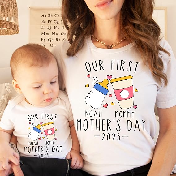 Personalized Our First Mothers Day Matching Shirts, Custom Mom & Baby Matching Outfit, First Mothers Day Outfits