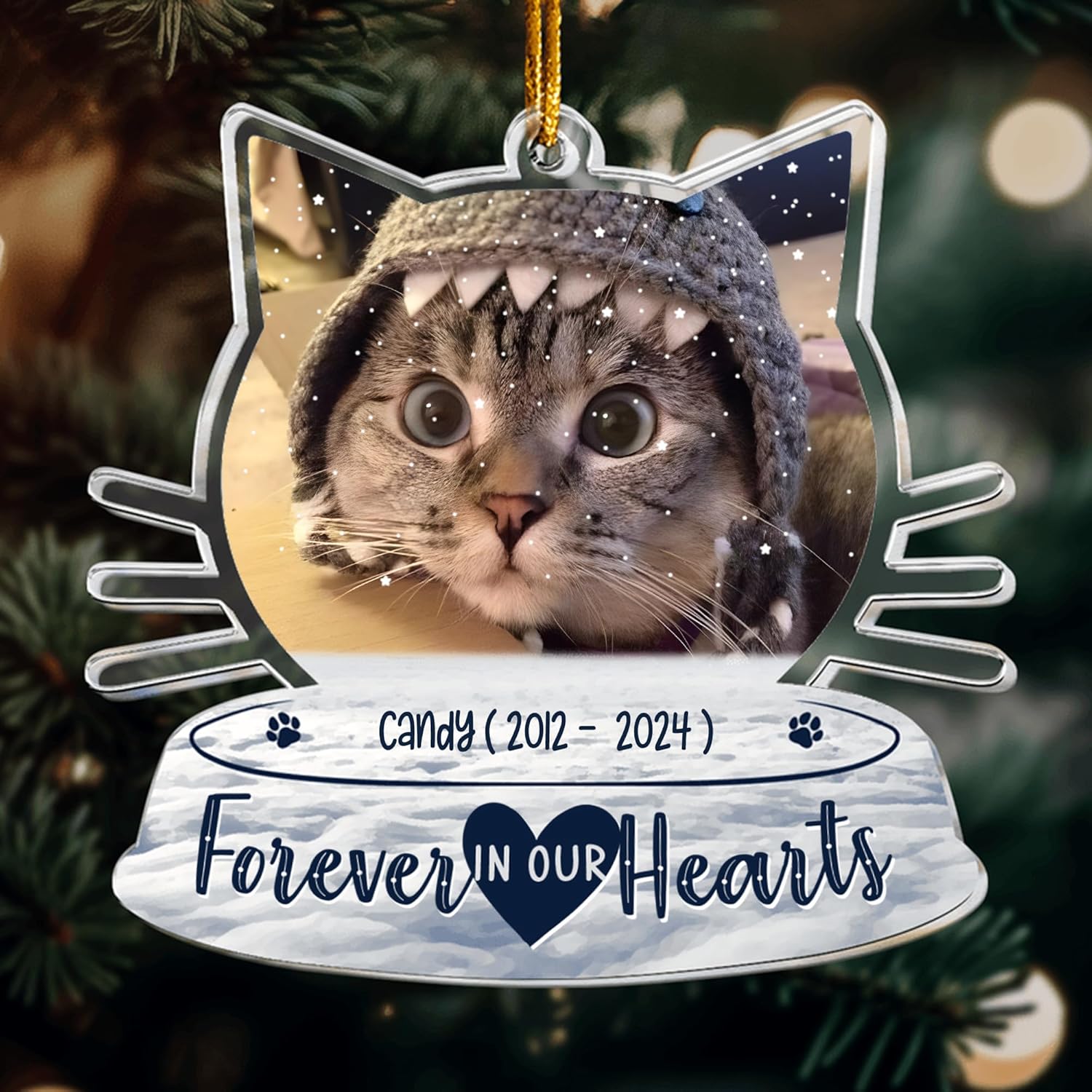 Acrylic Ornament, Forever in My Heart - Personalized Pet Memorial Photo Ornament, Custom Pet Memorial Keepsake, Perfect Christmas Memorial Gift for Pet Lovers, Dog Mom, Cat Mom (Loss of Cat)
