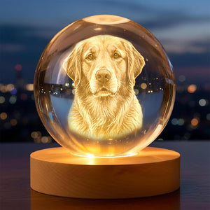 Personalized 3D Photo Crystal Ball, Custom Engraved Picture Lamp with Wood Base, Night Light for Dog Lovers, Dog Memorial Gifts, Loss of Pet Sympathy Gift Night Light, Custom Photo Portrait