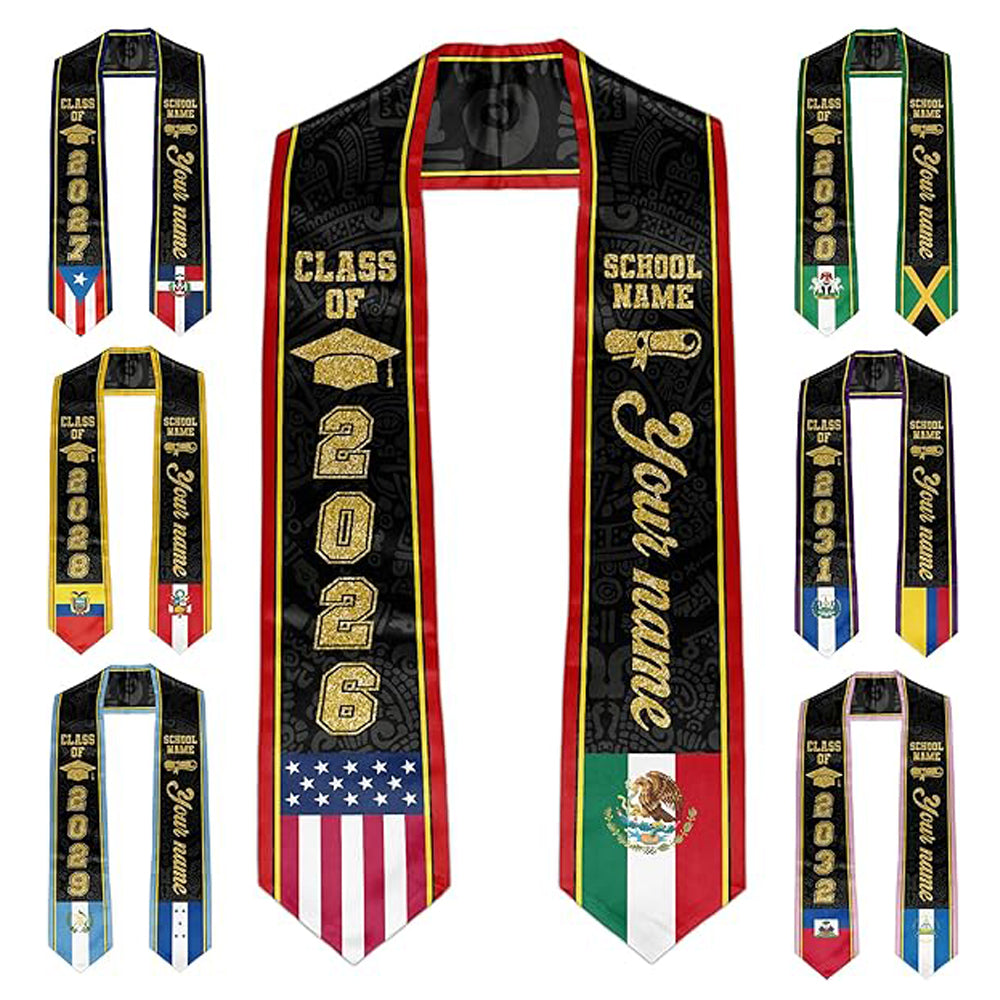 Custom Graduation Stole Country Flag Class of 2026 Graduation Sash Customize Mixed Two Flag Graduation Stoles Personalized Gifts