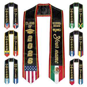 Custom Graduation Stole Country Flag Class of 2026 Graduation Sash Customize Mixed Two Flag Graduation Stoles Personalized Gifts