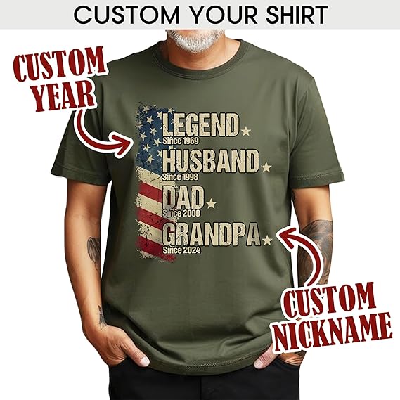 Legend Husband Dad Grandpa Shirt with Customize Nickname, Est, Face - Personalized Fathers Day Shirt, First Time Dad T-Shirt