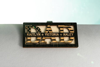 Personalized Dad Car Visor Clip w/Kid's Names, US Falg Theme, Custom Gifts for Dad, Papa, Grandpa