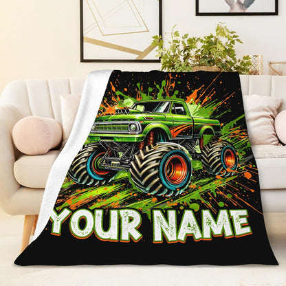 Truck Blanket for Boys Son Custom Throw Blankets Gift for Kids Adults Birthday Christmas, Personalized Throw for Sofa Couch Travel Car