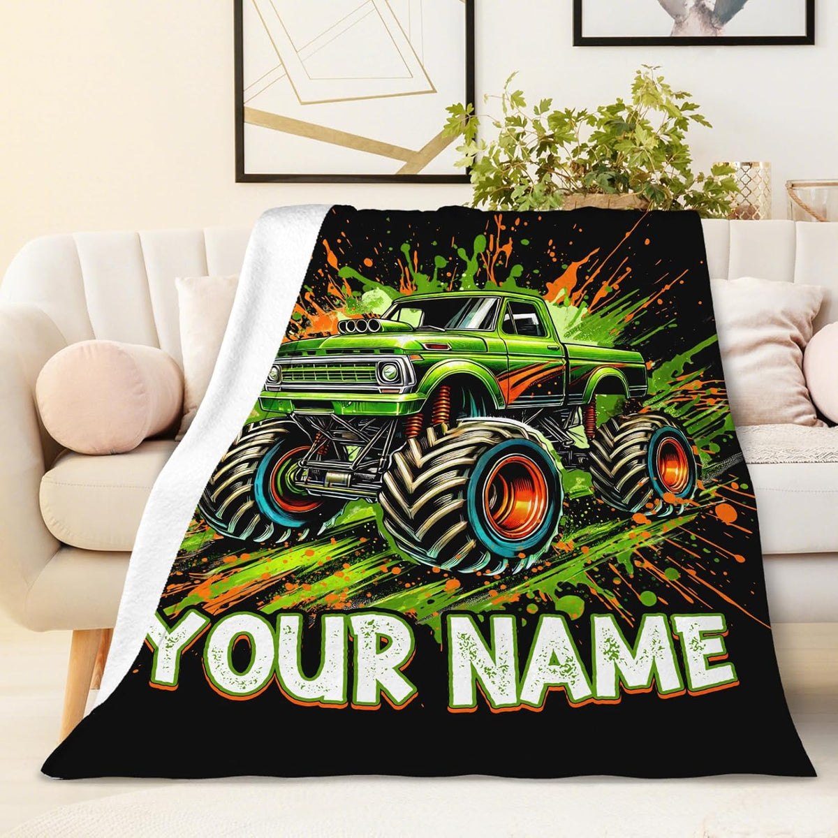 Truck Blanket for Boys Son Custom Throw Blankets Gift for Kids Adults Birthday Christmas, Personalized Throw for Sofa Couch Travel Car
