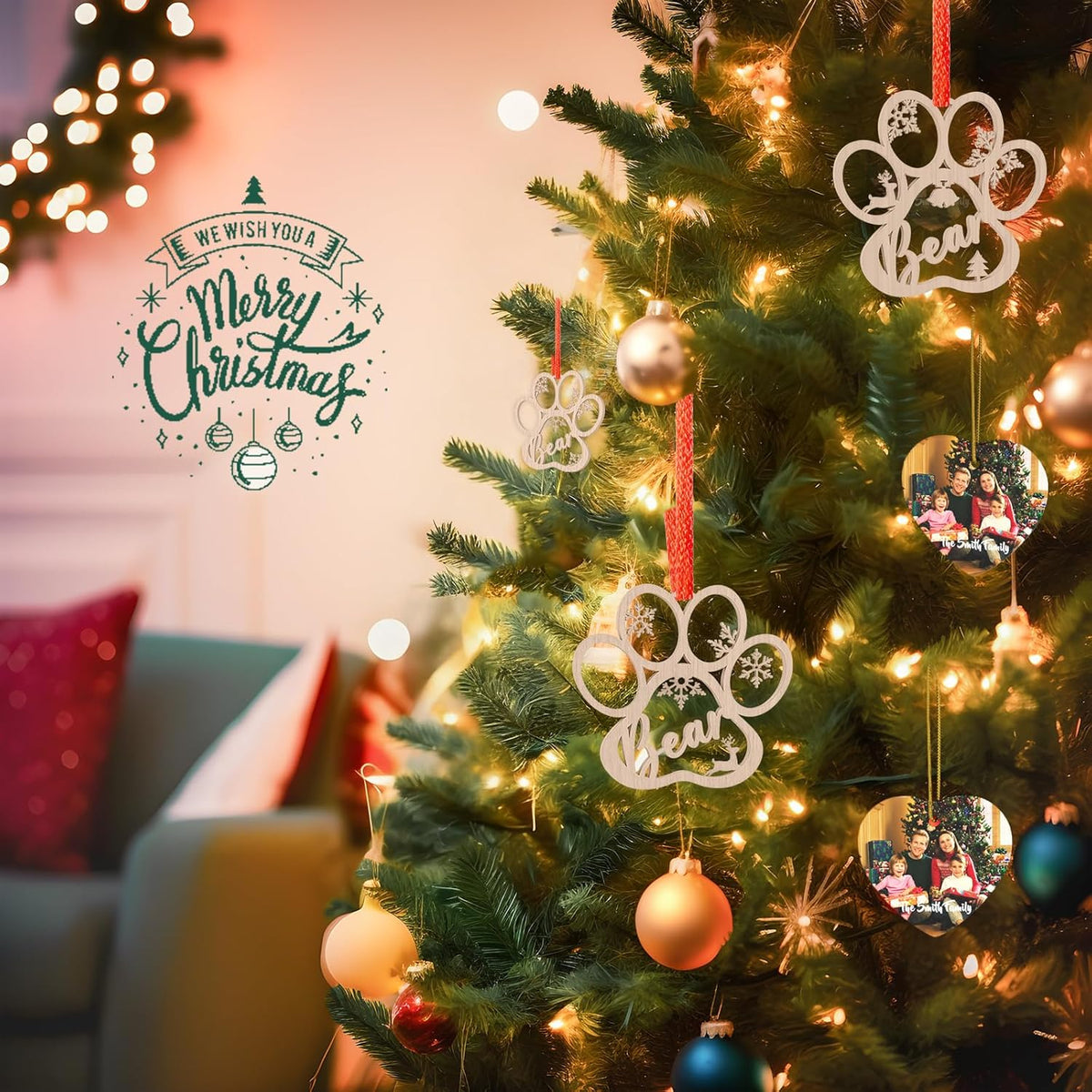 Custom Dog Paw Ornament-Personalized Christmas Ornaments, Wooden Dog Ornaments for Christmas Tree, Pet Lover Gifts