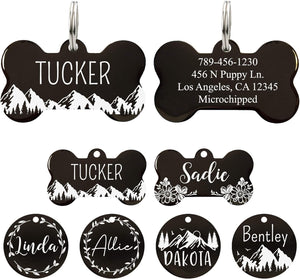 Stainless Steel Pet ID Tag Dog Name Tags Personalized Front and Back Engraving, Customized Dog Tags and Cat Tag, Optional Engraved on Both Sides, Bone Tag with Mountain Design, Large