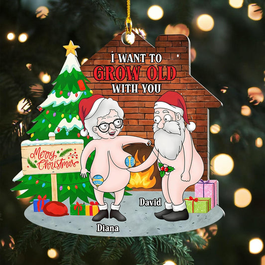 Personalized Funny Couple Ornament - I Want to Grow Old with You Gift for Him, Her - Newly Anniversary Wedding Married Keepsake Gift for Older Couples Husband Wife Mr Mrs Hanging Xmas Tree Decor
