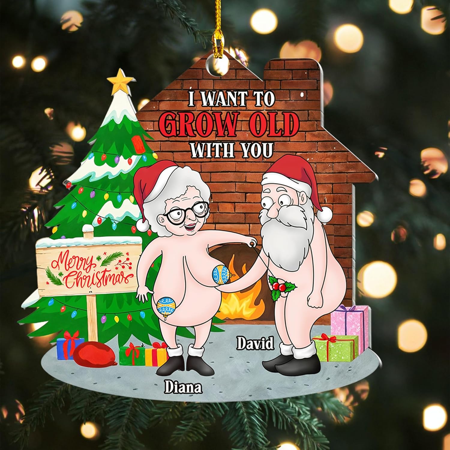 Personalized Funny Couple Ornament - I Want to Grow Old with You Gift for Him, Her - Newly Anniversary Wedding Married Keepsake Gift for Older Couples Husband Wife Mr Mrs Hanging Xmas Tree Decor