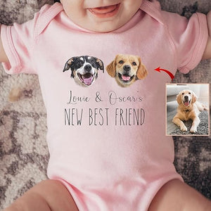 New Friends Custom Baby Bodysuit with Pet Portrait, Pregnancy Annoucement Gift, New Best Friend Onesie, Baby Gifts, Custom Dog and Cat Breeds, Toddler Baby Boy Girl Bodysuit