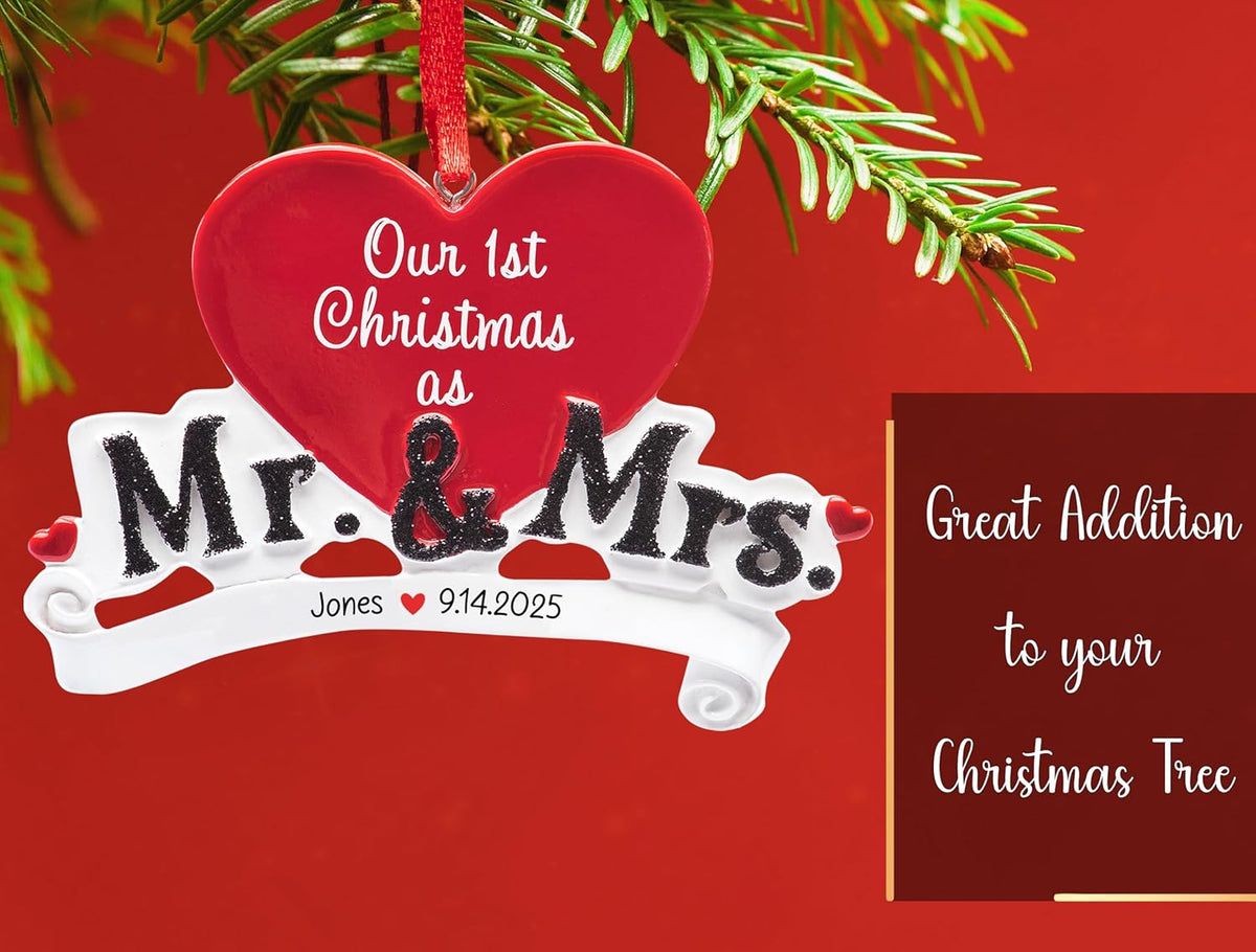 Personalized Our First Christmas as Mr and Mrs Ornament 2025 | Customized Newlywed Heart for Xmas Tree | 1st Year Married Couple Wedding Marriage Bridal Shower Custom Keepsake Gift
